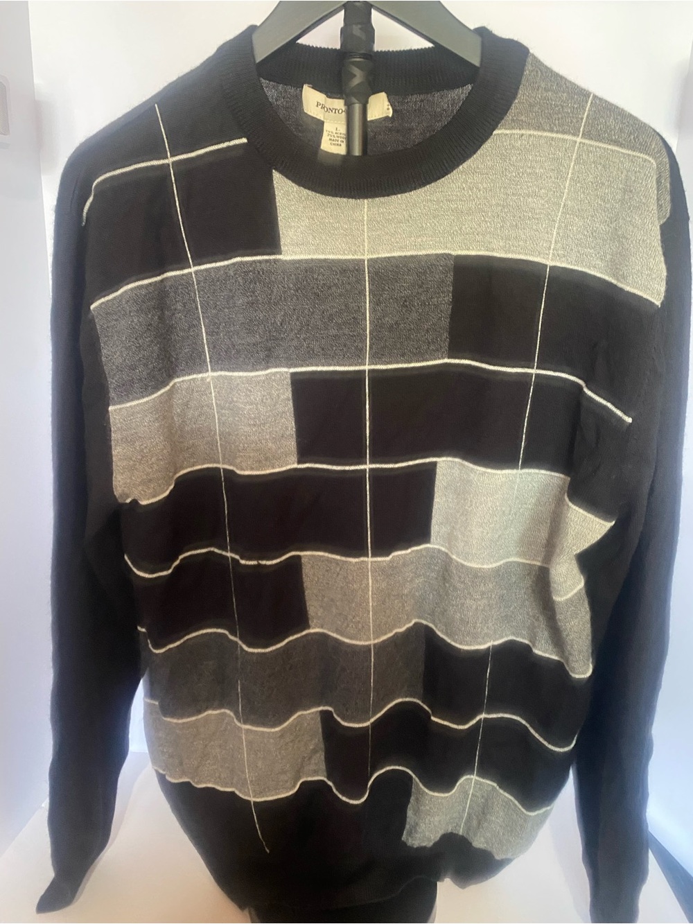 Pronto Uomo Black & Gray Check Crewneck Sweater